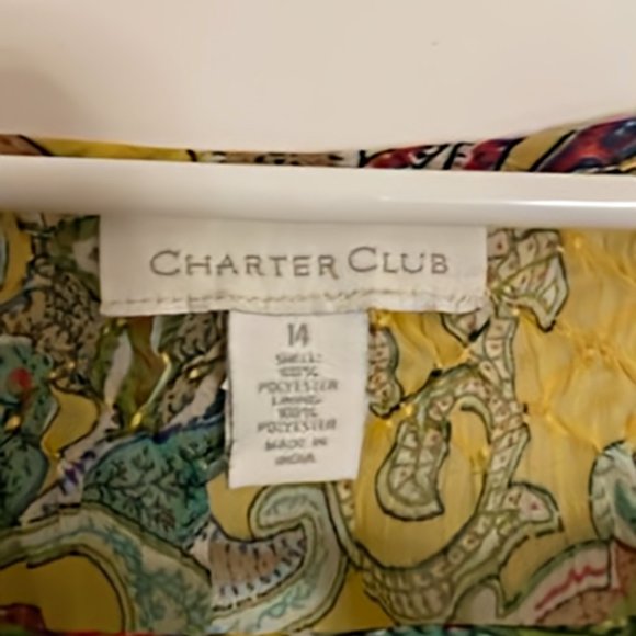 Charter Club Sheer Yellow Background Floral Paisley Print Top w/Camisole Size 14 - Picture 4 of 12